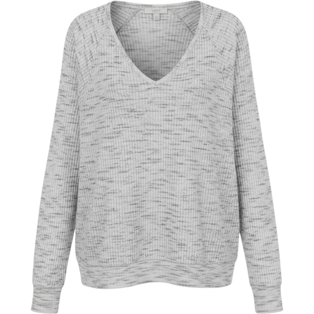 Loft Womens Grey White Space Dye Ribbed V-Neck Raglan Top Size M